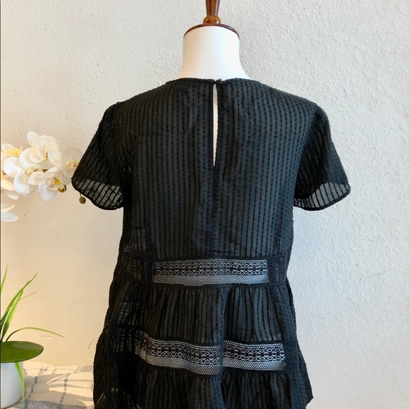 Ann Taylor, Sz XSP Black sheer Lace Babydoll top - Picture 3 of 4